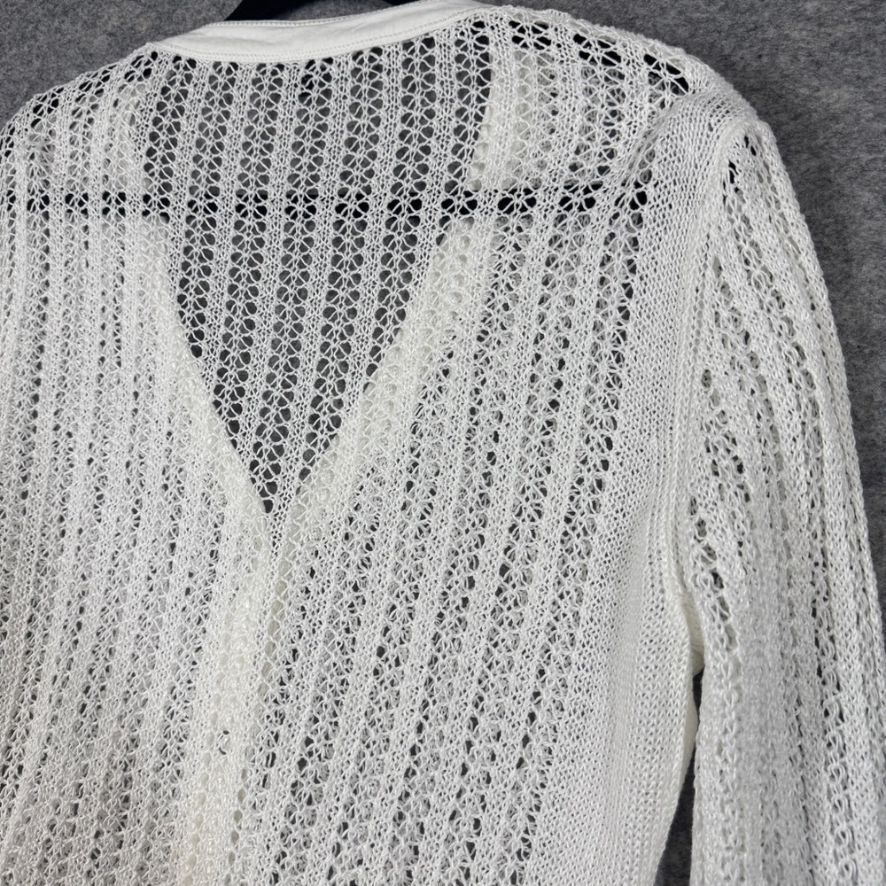 Lafayette 148 Hemp White Open Knit Cardigan Size XL Button Front Sweater Chic - Picture 15 of 15